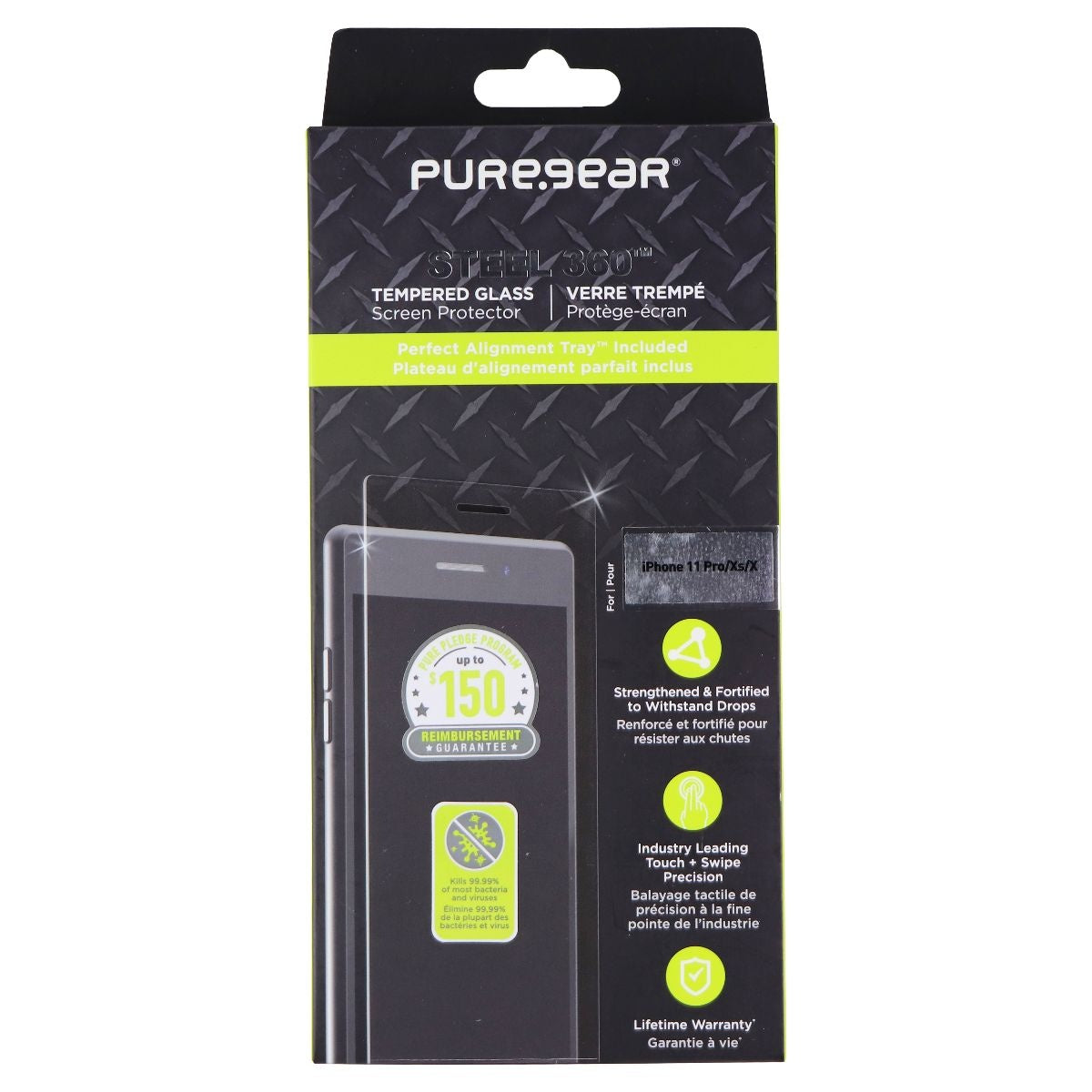 PureGear Steel 360 Tempered Glass for Apple iPhone 11 Pro / iPhone Xs / iPhone X Cell Phone - Screen Protectors PureGear    - Simple Cell Bulk Wholesale Pricing - USA Seller