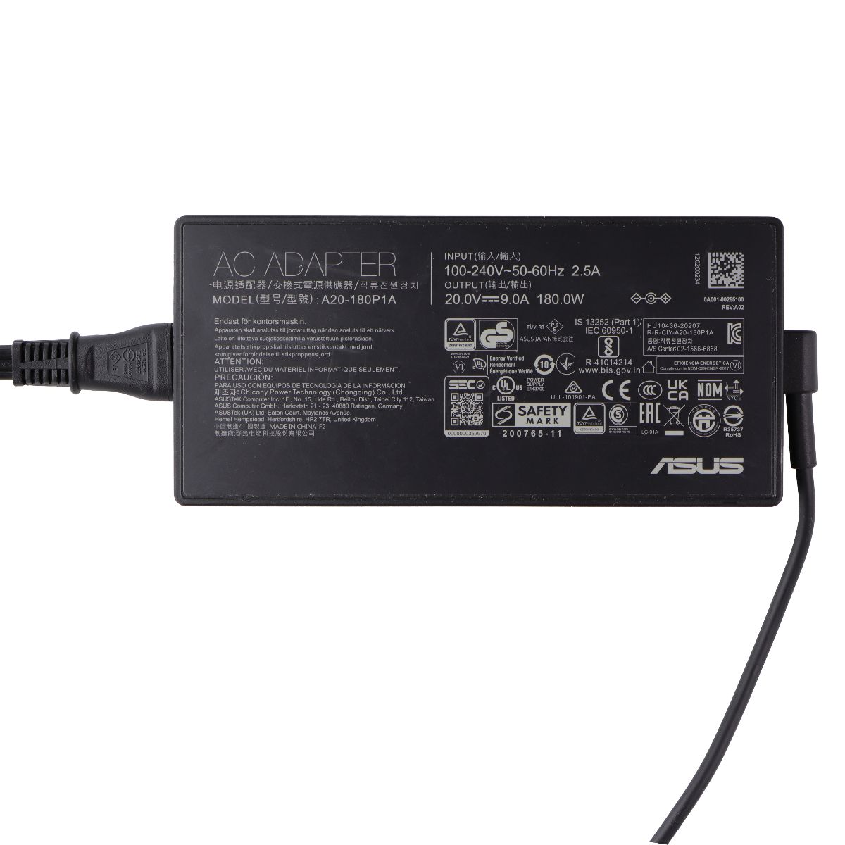 ASUS (180W) AC Adapter Charger for Select ASUS Laptops - Black (A20-180P1A) Computer Accessories - Laptop Power Adapters/Chargers ASUS    - Simple Cell Bulk Wholesale Pricing - USA Seller