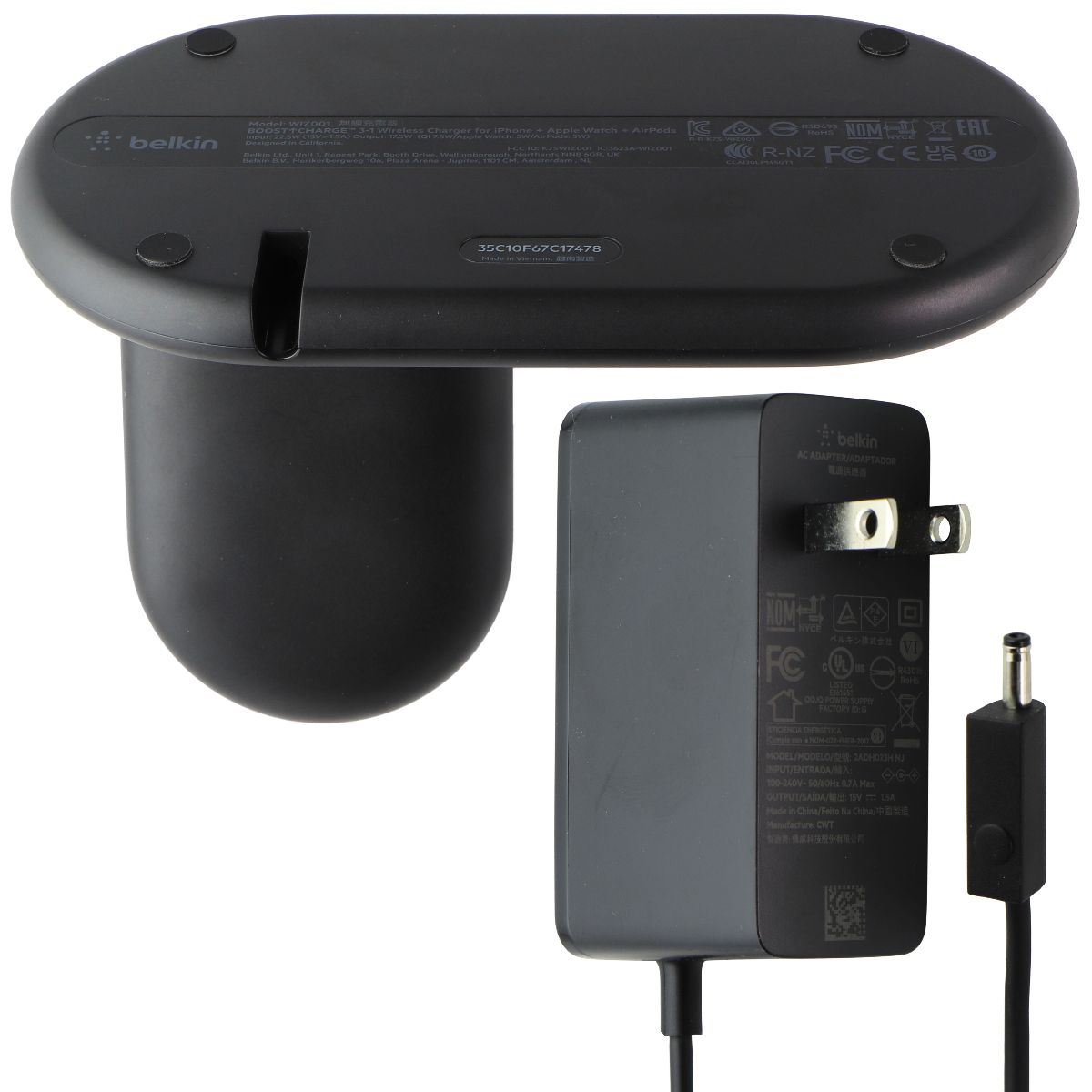 Belkin BoostCharge 3-in-1 Wireless Charging Charger 7.5W - Black (WIZ001) Cell Phone - Chargers & Cradles Belkin    - Simple Cell Bulk Wholesale Pricing - USA Seller
