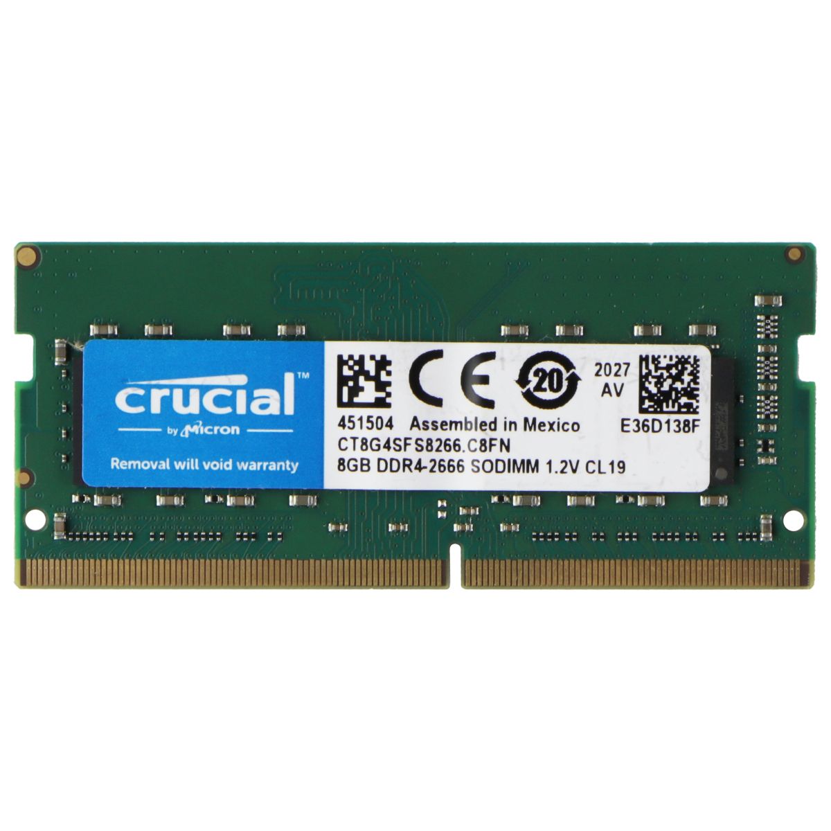 Crucial (8GB) DDR4-2666 SODIMM CL19 Laptop RAM Memory CT8G4SFS8266.C8FN Computer Parts - Memory (RAM) Crucial    - Simple Cell Bulk Wholesale Pricing - USA Seller