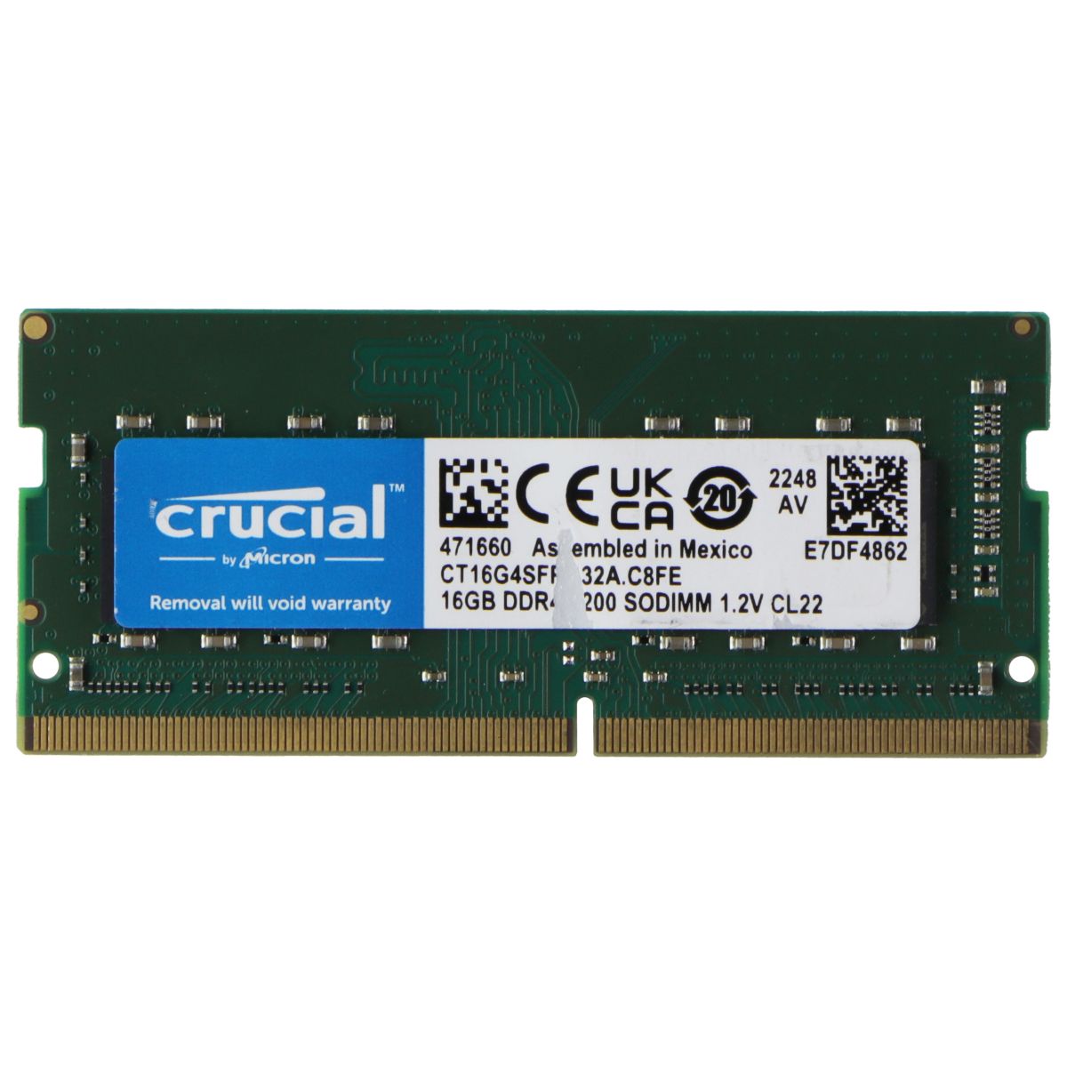 Crucial (16GB) DDR4 3200MHz (PC4-25600) SODIMM Laptop RAM CT16G4SFRA32A.C8FE Computer Parts - Memory (RAM) Crucial    - Simple Cell Bulk Wholesale Pricing - USA Seller