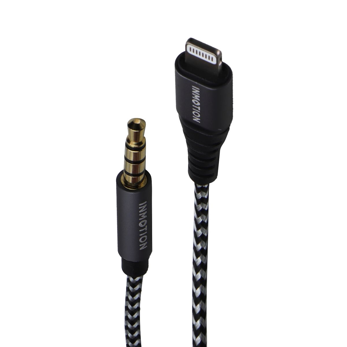 InMotion (2m/6.5-Ft) 3-Ring 3.5mm to Lightning 8-Pin Braided Cable - Blk/Silver Cell Phone - Cables & Adapters InMotion    - Simple Cell Bulk Wholesale Pricing - USA Seller