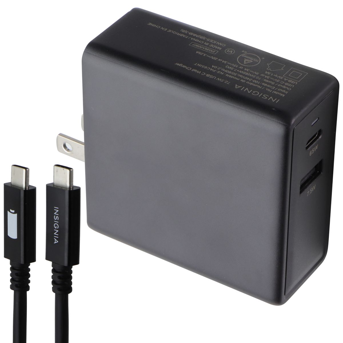 Insignia (72.5W) USB-C and USB Wall Charger - Black (NS-PAC65INT) Cell Phone - Chargers & Cradles Insignia    - Simple Cell Bulk Wholesale Pricing - USA Seller