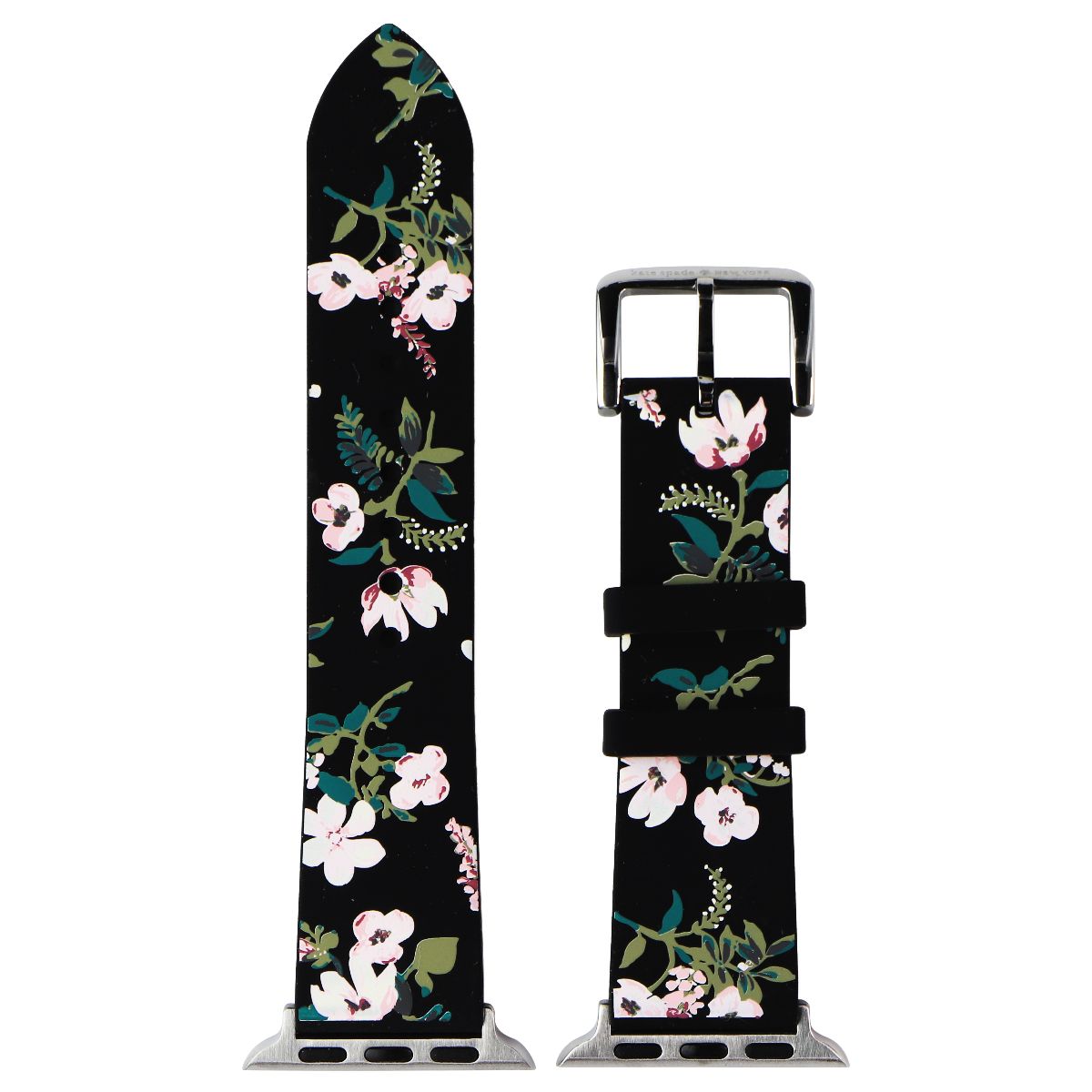Kate Spade Silicone Band for 38/40/41mm Apple Watches - Black Floral/Silver Smart Watch Accessories - Watch Bands Kate Spade New York    - Simple Cell Bulk Wholesale Pricing - USA Seller