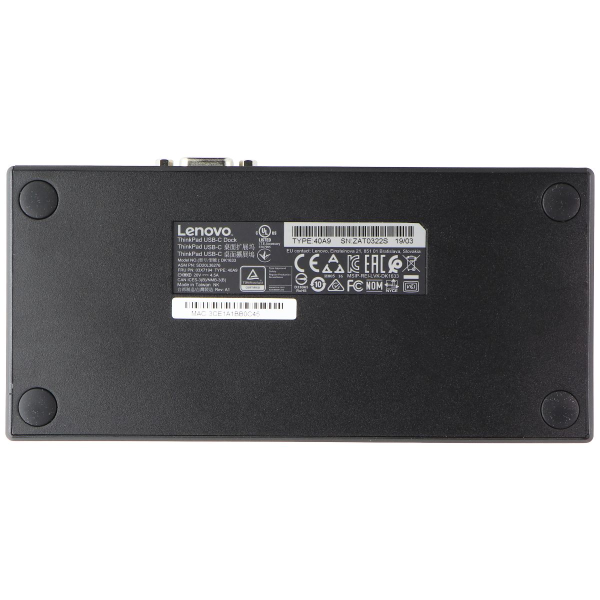 Lenovo ThinkPad USB-C Dock (90W) with USB-C / DisplayPort / Ethernet (DK1633) Computer Accessories - Laptop Docking Stations Lenovo    - Simple Cell Bulk Wholesale Pricing - USA Seller