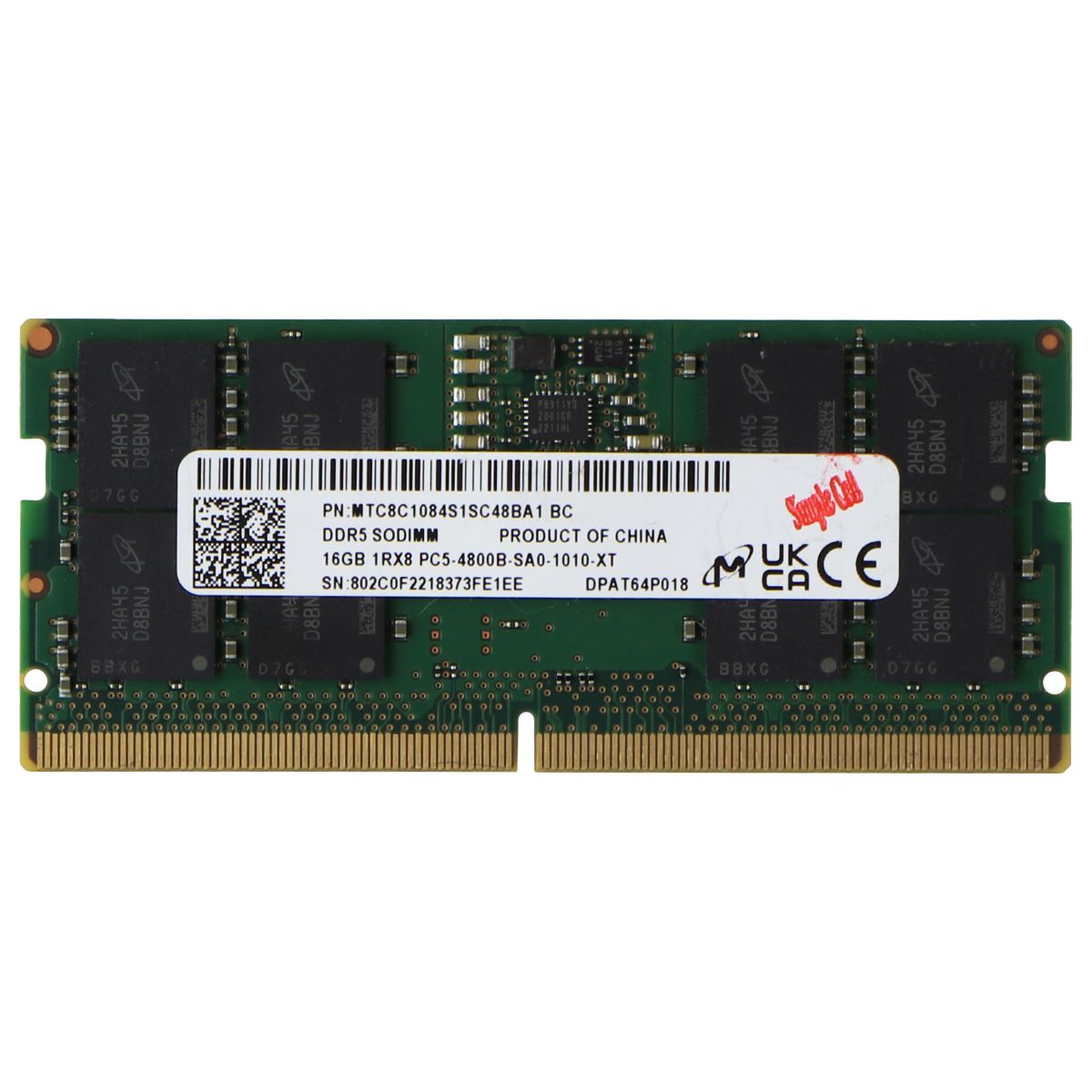 Micron DDR5 SODIMM (16GB) RAM 1Rx8 PC5-4800B-SA0-1010-XT MTC8C1084S1SC48BA1 BC Computer Parts - Memory (RAM) Micron    - Simple Cell Bulk Wholesale Pricing - USA Seller