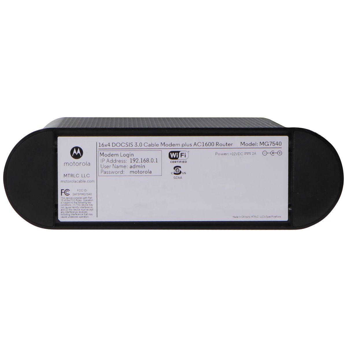 MOTOROLA MG7540 16x4 Cable Modem Plus AC1600 Dual Band Wi-Fi Gigabit Router Networking - Wireless Wi-Fi Routers Motorola    - Simple Cell Bulk Wholesale Pricing - USA Seller