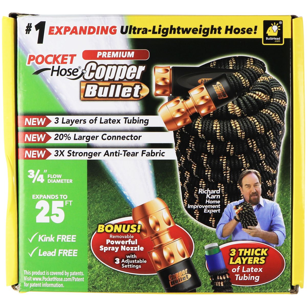 PocketHose Premium Copper Bullet Water Hose with Nozzle - 25 Ft - Copper / Black Other Sporting Goods PocketHose    - Simple Cell Bulk Wholesale Pricing - USA Seller