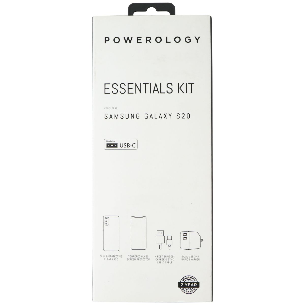 Powerology Essentials Kit w/ Case and Power for Samsung Galaxy S20 - Clear Cell Phone - Accessory Bundles Powerology    - Simple Cell Bulk Wholesale Pricing - USA Seller