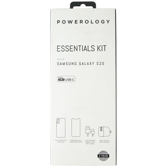 Powerology Essentials Kit w/ Case and Power for Samsung Galaxy S20 - Clear Cell Phone - Accessory Bundles Powerology    - Simple Cell Bulk Wholesale Pricing - USA Seller