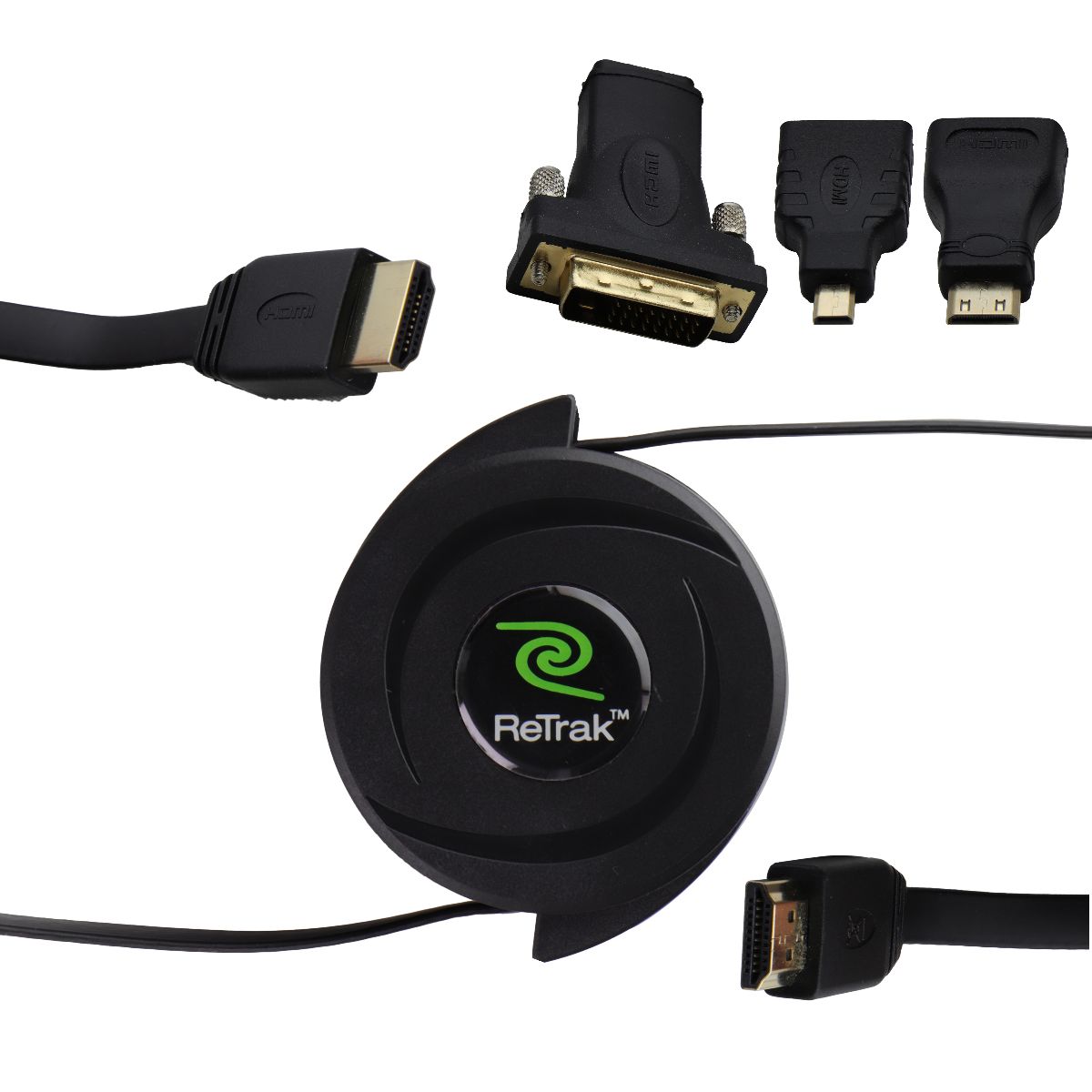 ReTrak Retrackable HDMI A/V Cable with Mini/Micro HDMI & DVI (5-Foot) - Black Cell Phone - Cables & Adapters ReTrak    - Simple Cell Bulk Wholesale Pricing - USA Seller