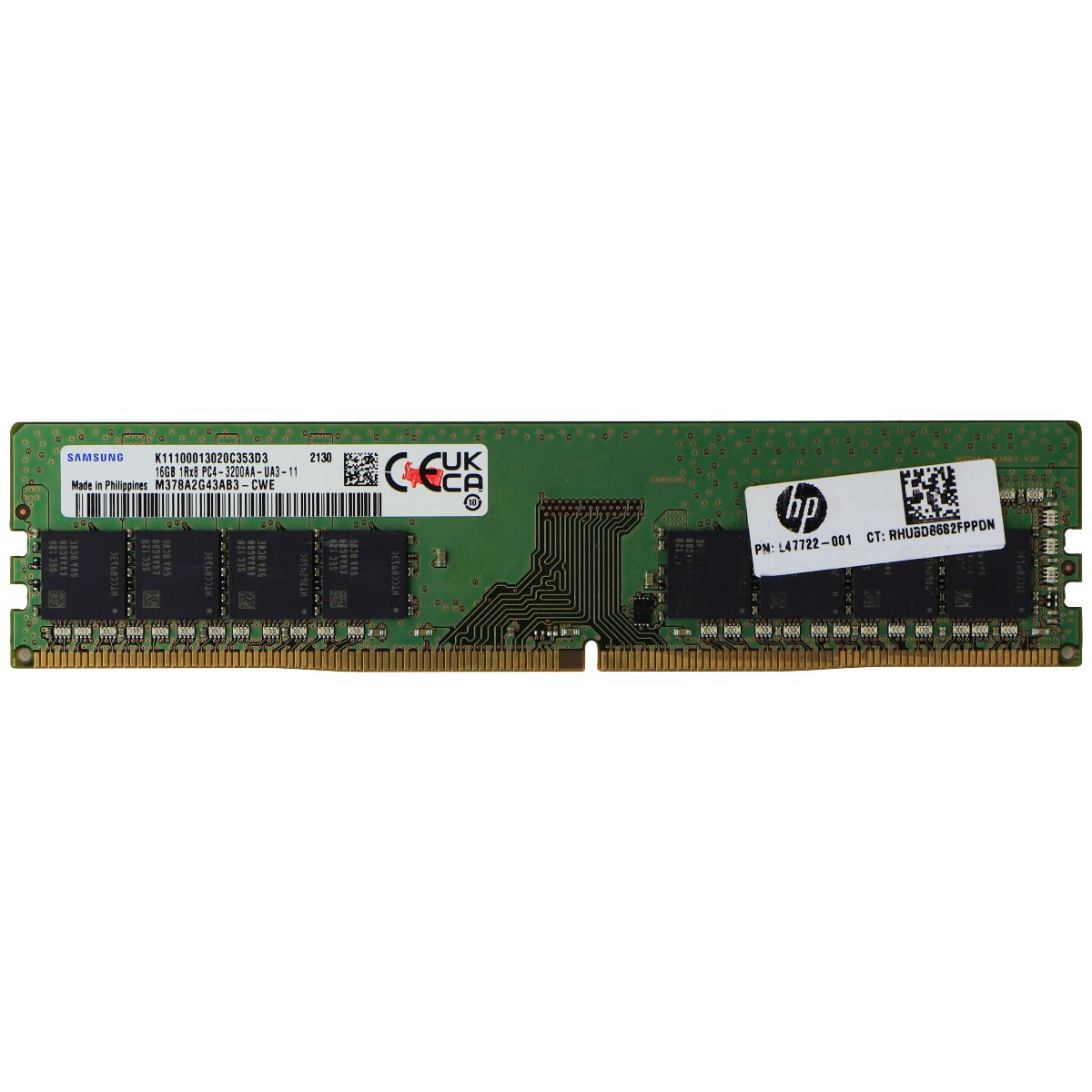 Samsung (16GB) DDR4 3200 PC RAM 1Rx8 / PC4-3200AA-UA3-11 (M378A2G43AB3-CWE) Computer Parts - Memory (RAM) Samsung    - Simple Cell Bulk Wholesale Pricing - USA Seller