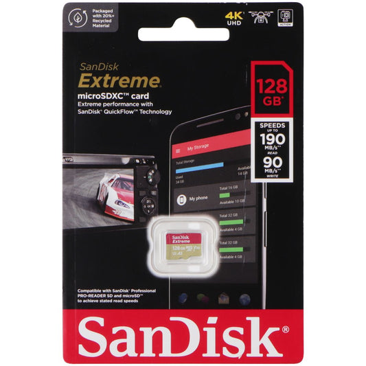 SanDisk Extreme microSDXC Memory Card (128GB) 4K UHD 190MB/s Read/90MB/s Write Digital Camera - Memory Cards SanDisk    - Simple Cell Bulk Wholesale Pricing - USA Seller