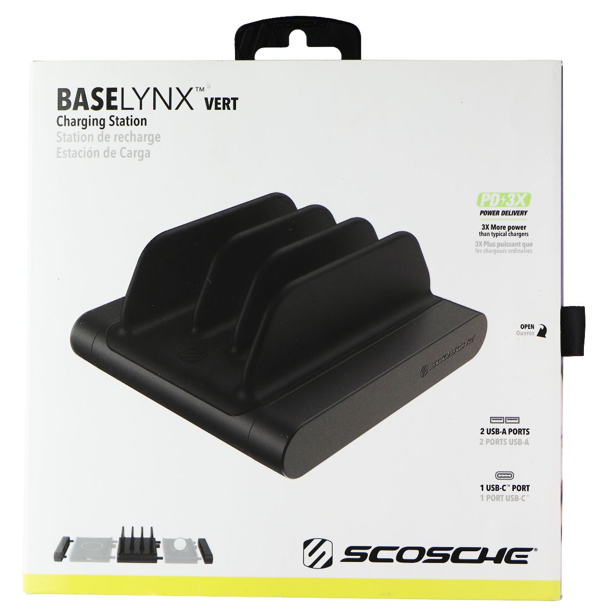 Scosche BaseLynx Vert Charging Station with 2x USB + USB-C (Black) iPad/Tablet Accessories - Docking Stations/Keyboards Scosche    - Simple Cell Bulk Wholesale Pricing - USA Seller