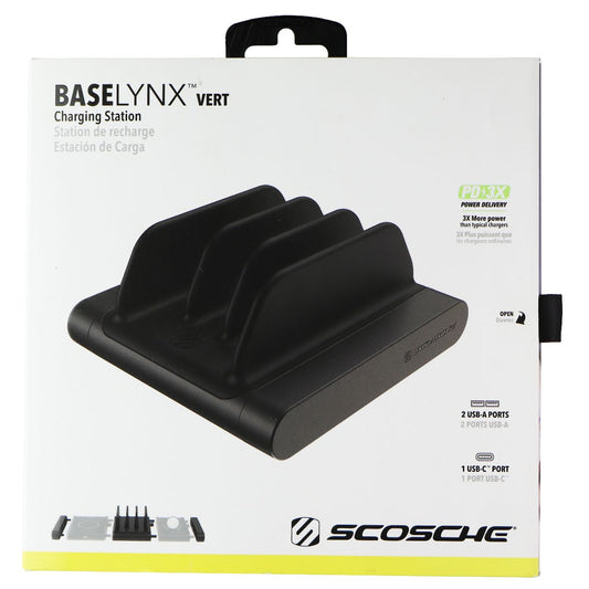 Scosche BaseLynx Vert Charging Station with 2x USB + USB-C (Black) iPad/Tablet Accessories - Docking Stations/Keyboards Scosche    - Simple Cell Bulk Wholesale Pricing - USA Seller