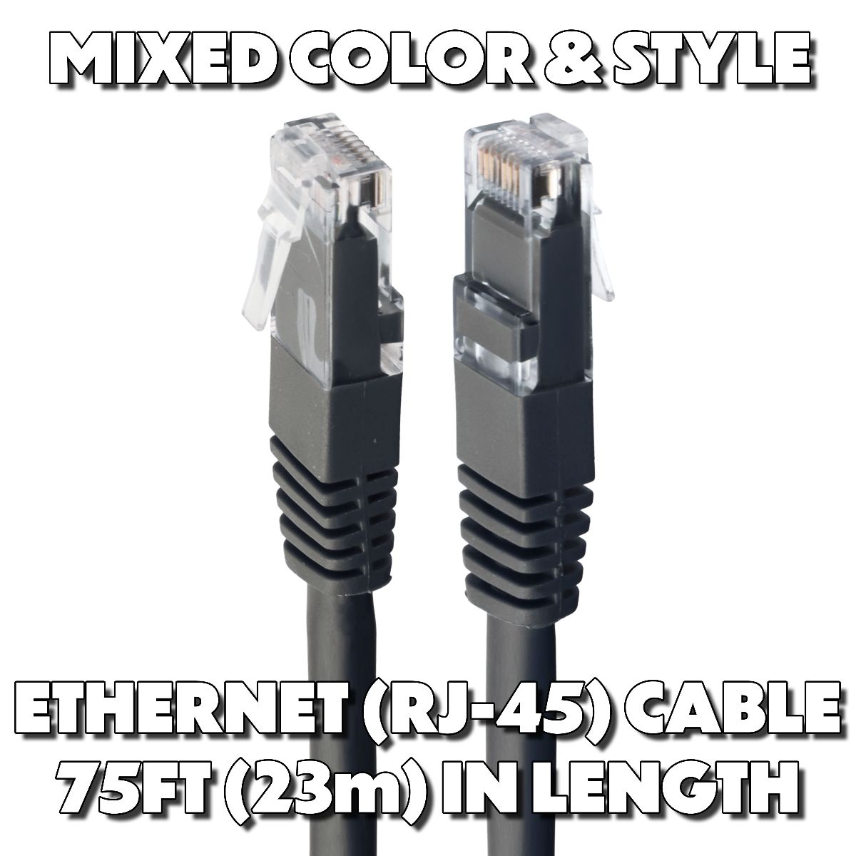 Mixed & Generic (75-Ft) RJ-45 Ethernet Patch Cable - Mixed Color/Style Computer/Network - Ethernet Cables (RJ-45, 8P8C) Unbranded    - Simple Cell Bulk Wholesale Pricing - USA Seller