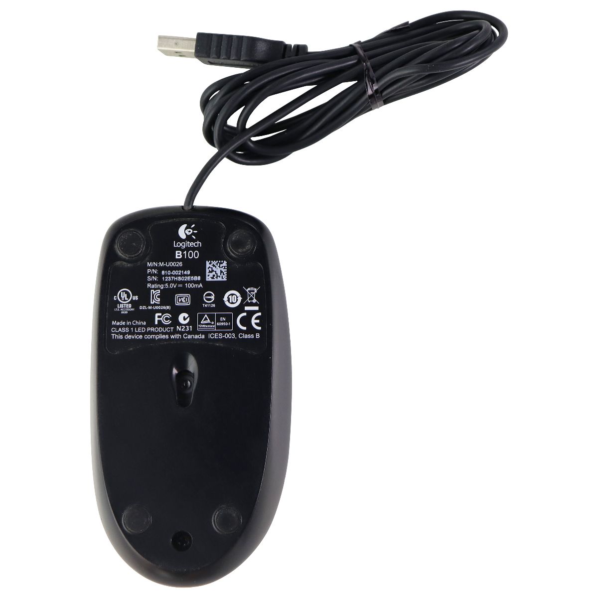 Logitech MB100 Wired USB Optical Mouse for Windows PC & More - Black (M-U0026) Keyboards/Mice - Mice, Trackballs & Touchpads Logitech    - Simple Cell Bulk Wholesale Pricing - USA Seller