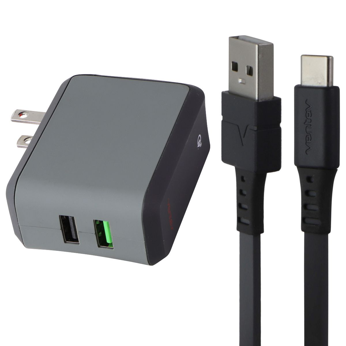 Ventev 18W/3A Wallport rq2300 QC 3.0 Dual USB Charger/Adapter - Gray Cell Phone - Chargers & Cradles Ventev    - Simple Cell Bulk Wholesale Pricing - USA Seller