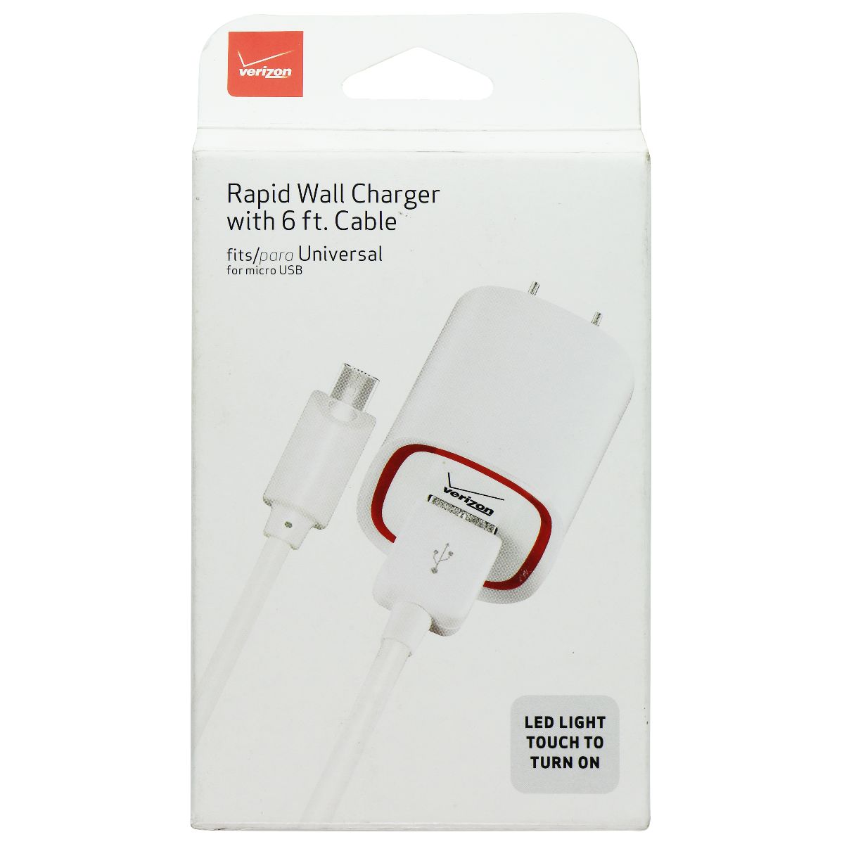 Verizon Rapid Wall charger with (6-Ft) Micro-USB LED Cable - White Cell Phone - Chargers & Cradles Verizon    - Simple Cell Bulk Wholesale Pricing - USA Seller