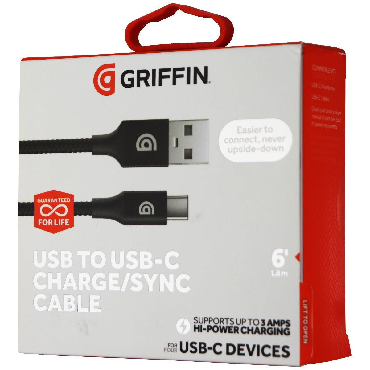 Griffin Premium 6-Ft (USB-C) to USB Charge & Sync Braided Cable - Black Cell Phone - Cables & Adapters Griffin    - Simple Cell Bulk Wholesale Pricing - USA Seller