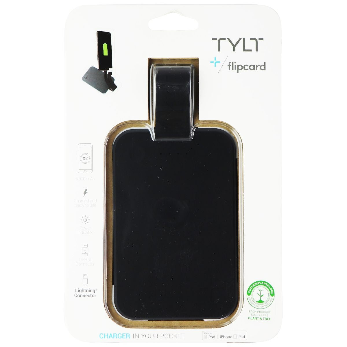 TYLT FlipCard 5,000mAh USB Pocket Charger for iPhone/iPad/iPod & More - Black Cell Phone - Chargers & Cradles TYLT    - Simple Cell Bulk Wholesale Pricing - USA Seller