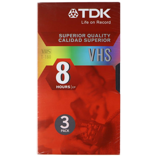 TDK T-160 VHS Tapes 8 Hour Recording Time EP - Black (3 Pack) Movies - VHS Tapes TDK    - Simple Cell Bulk Wholesale Pricing - USA Seller