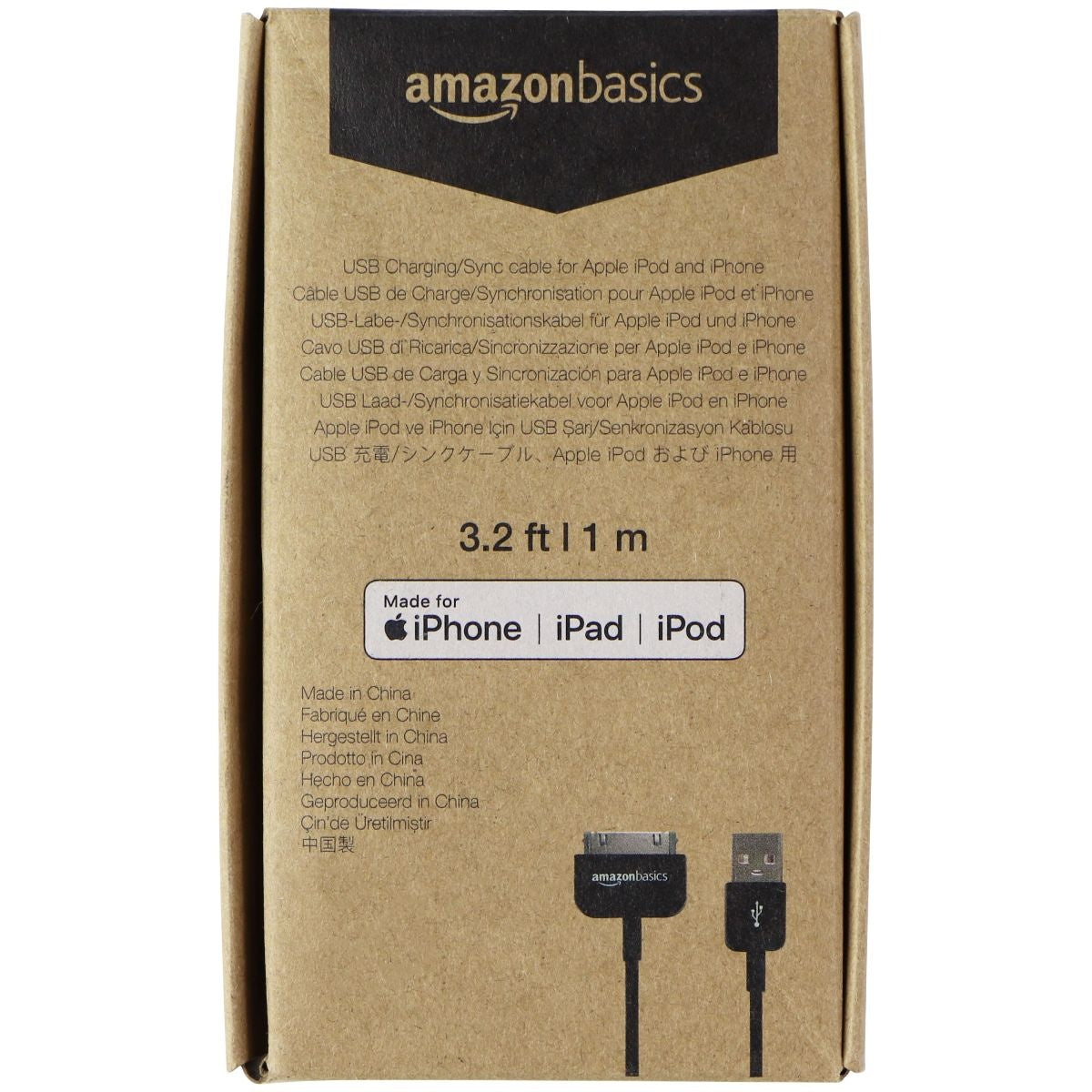 Amazon Basics 30-Pin to USB Charging Cable for iPhone 4, iPod iPad 3rd Gen Black Cell Phone - Cables & Adapters Amazon Basics    - Simple Cell Bulk Wholesale Pricing - USA Seller