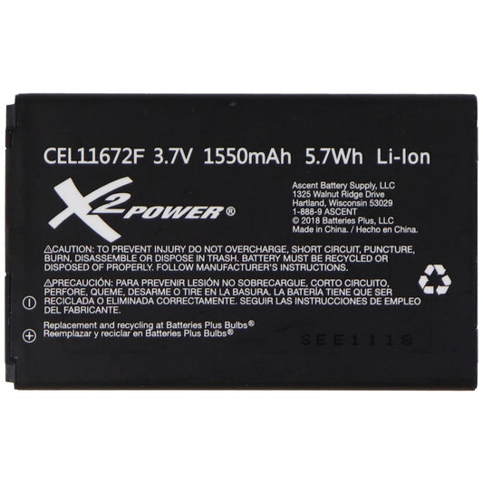 Replacement Battery for LG & Other phones (CEL11672F) 3.7V 1550mAH - Black Cell Phone - Batteries X2Power    - Simple Cell Bulk Wholesale Pricing - USA Seller