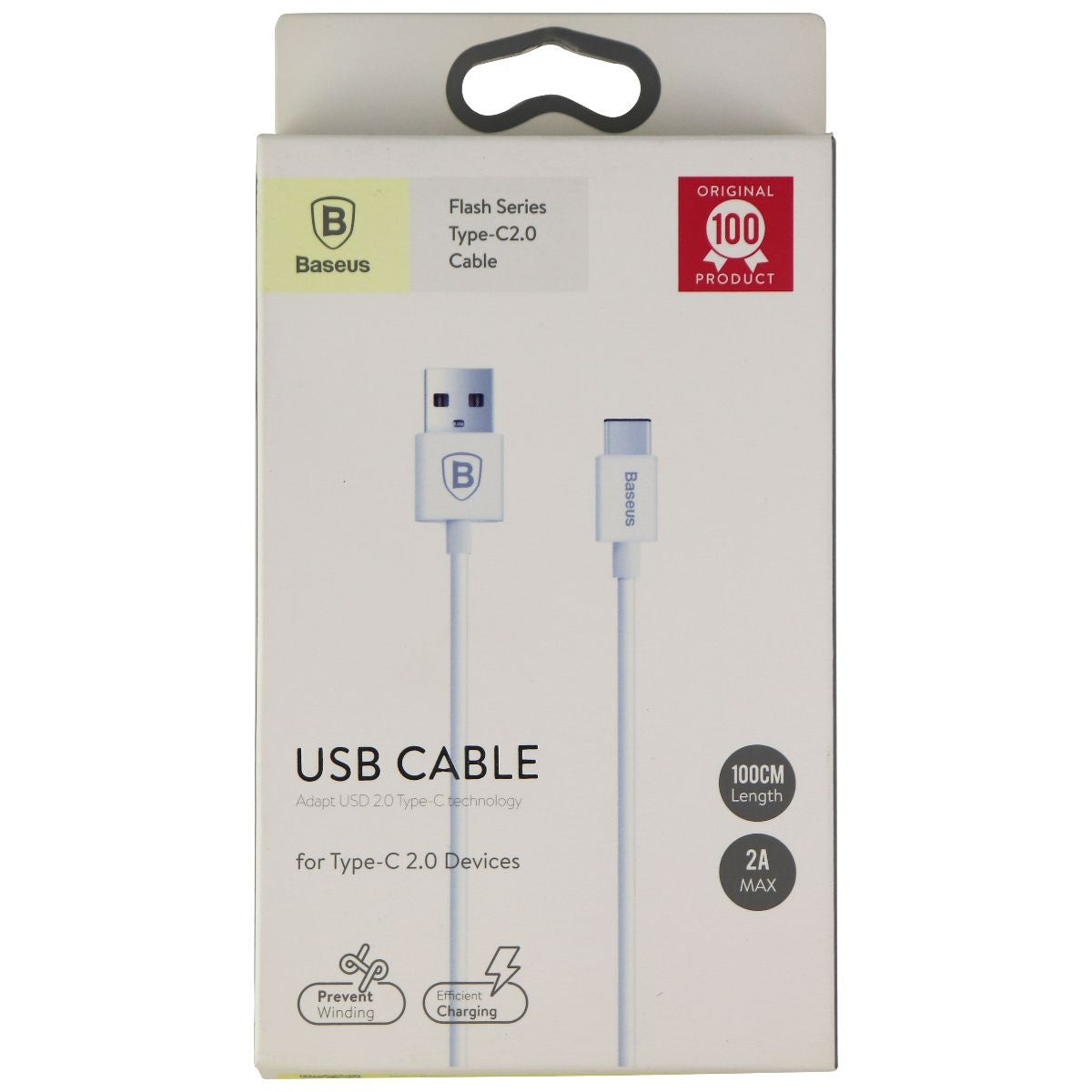 Baseus (3.2-Ft) USB to Type-C Charge and Sync Cable - White Cell Phone - Cables & Adapters Baseus    - Simple Cell Bulk Wholesale Pricing - USA Seller