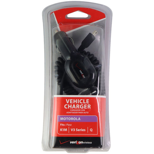 Verizon Mini-USB Coiled Vehicle Charger for Motorola K1M / V3 Series / Q - Black Cell Phone - Chargers & Cradles Verizon    - Simple Cell Bulk Wholesale Pricing - USA Seller