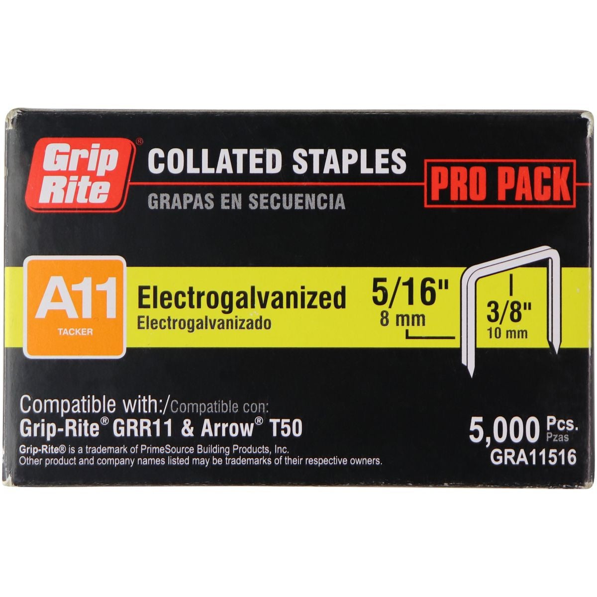 Grip Rite Collated Staples A11 Electrogalvanized (5/16-in x 3/8-in) 5000 pcs Home Improvement - Other Home Improvement PrimeSource    - Simple Cell Bulk Wholesale Pricing - USA Seller