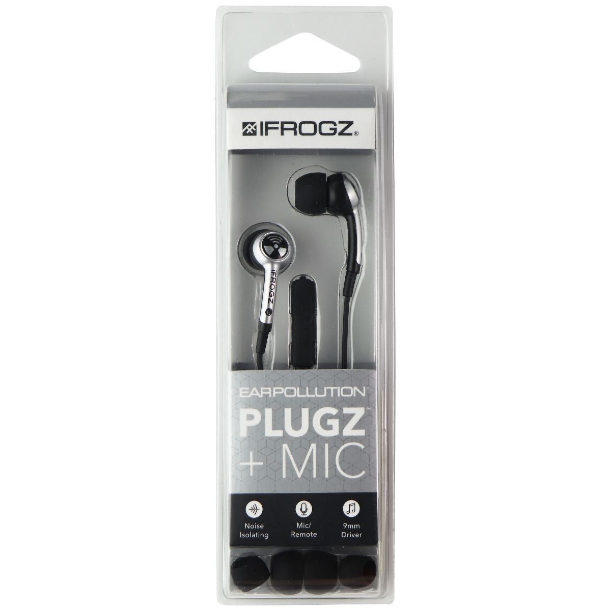 iFrogz Ear Pollution Plugz + Mic Earbuds - Black/Silver Portable Audio - Headphones iFrogz    - Simple Cell Bulk Wholesale Pricing - USA Seller