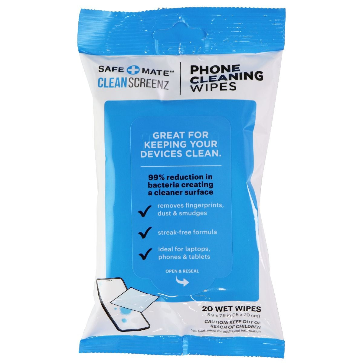 25 Packs of SafeMate Screenz Phone Cleaning Wipes (20 Wipe Per Pack, 5.9x7.9in) Cell Phone - Replacement Parts & Tools SafeMate    - Simple Cell Bulk Wholesale Pricing - USA Seller
