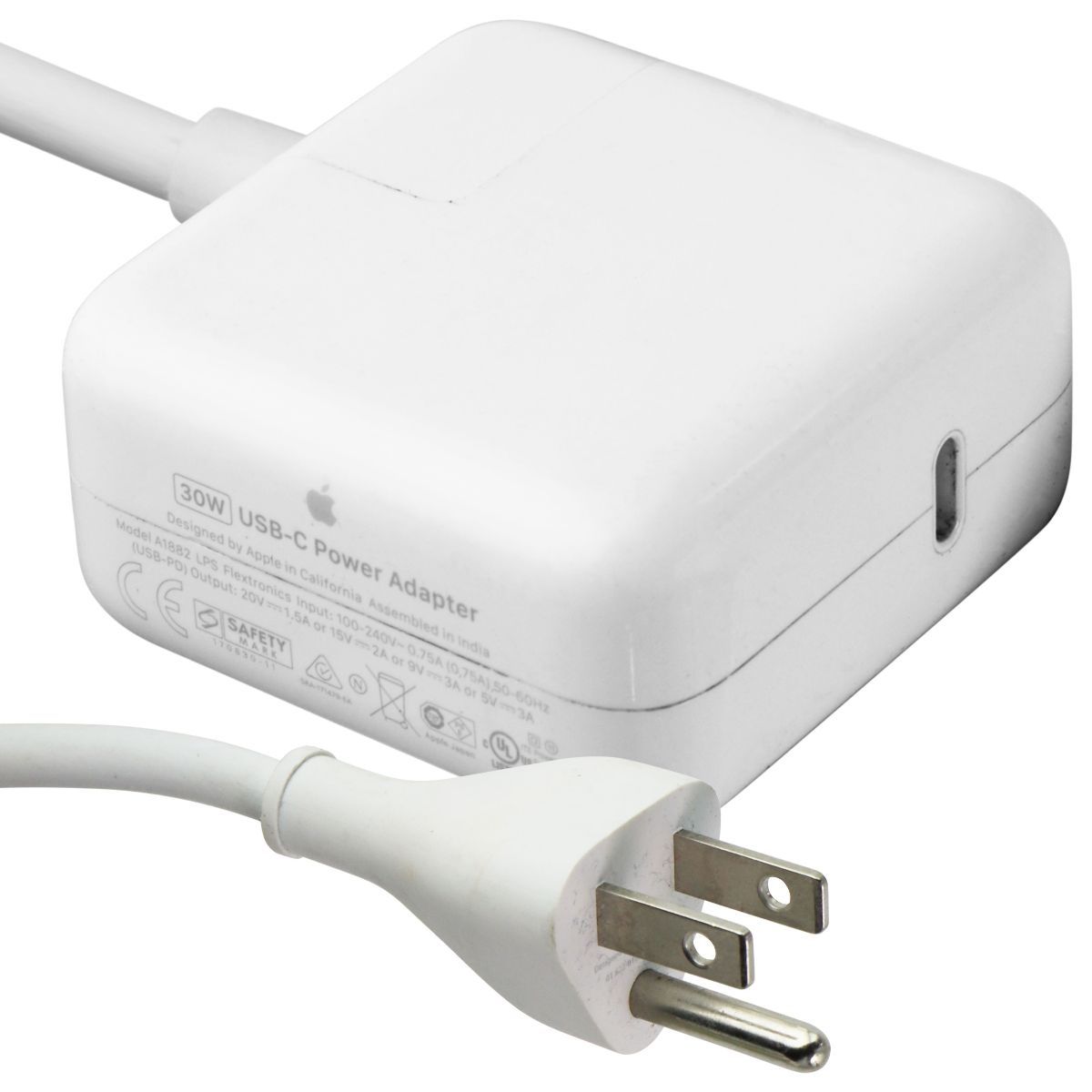 Apple 30W USB-C (Type C) Power Adapter with Power Cord - White (A1882) Computer Accessories - Laptop Power Adapters/Chargers Apple    - Simple Cell Bulk Wholesale Pricing - USA Seller