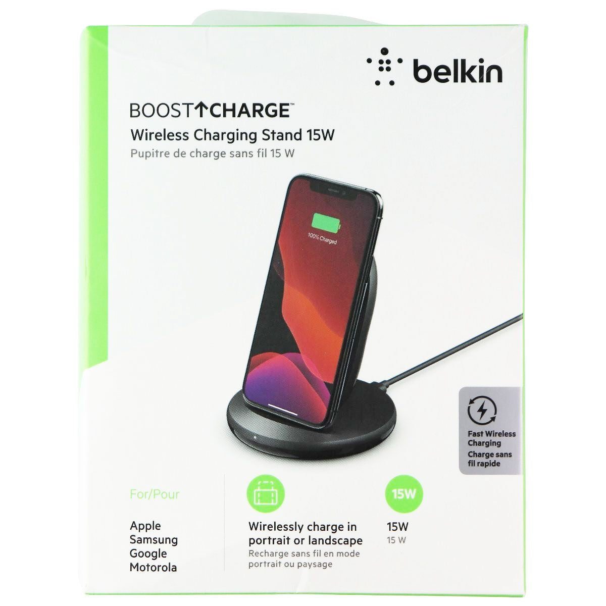 Belkin Boost Charge Wireless Charging Stand (15W) for smartphones - Black Cell Phone - Chargers & Cradles Belkin    - Simple Cell Bulk Wholesale Pricing - USA Seller