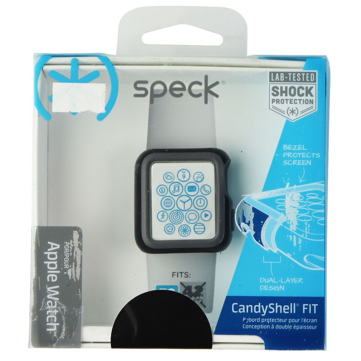 Speck CandyShell Fit Series Case for Apple Watch (38mm) - Black/Slate Grey Cell Phone - Cases, Covers & Skins Speck    - Simple Cell Bulk Wholesale Pricing - USA Seller