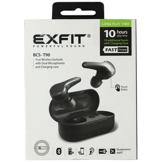 EXFIT True Wireless Earbuds with Dual Mic and Charging Case - Black (BCS-T90) Portable Audio - Headphones EXFIT    - Simple Cell Bulk Wholesale Pricing - USA Seller