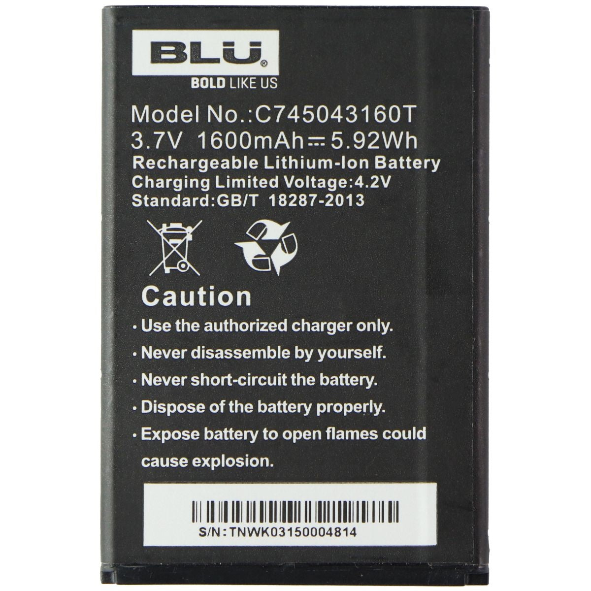 BLU (C745043160T) Lithium-Ion Battery (3.7V/5.92Wh/1600mAh) - Black Computer Parts - Power Supplies BLU    - Simple Cell Bulk Wholesale Pricing - USA Seller