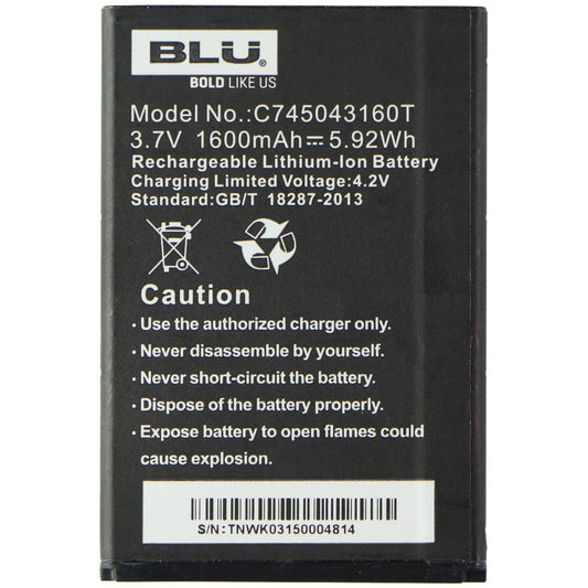 BLU (C745043160T) Lithium-Ion Battery (3.7V/5.92Wh/1600mAh) - Black Computer Parts - Power Supplies BLU    - Simple Cell Bulk Wholesale Pricing - USA Seller