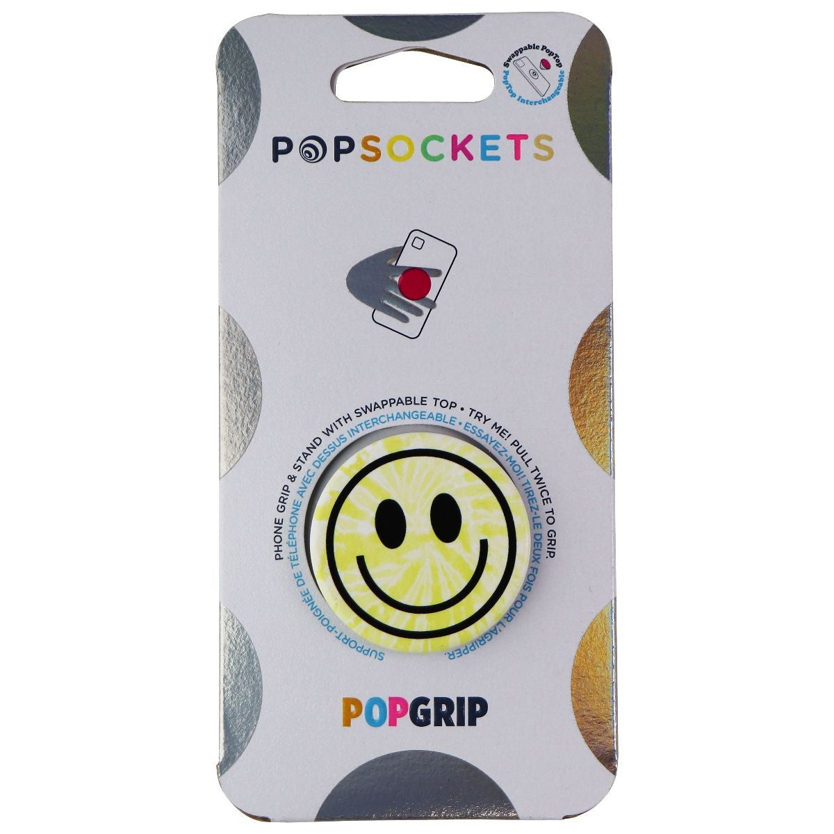 PopSockets Swappable PopGrip Phone Grip and Stand - Tie Dye Smiley Cell Phone - Mounts & Holders PopSockets    - Simple Cell Bulk Wholesale Pricing - USA Seller