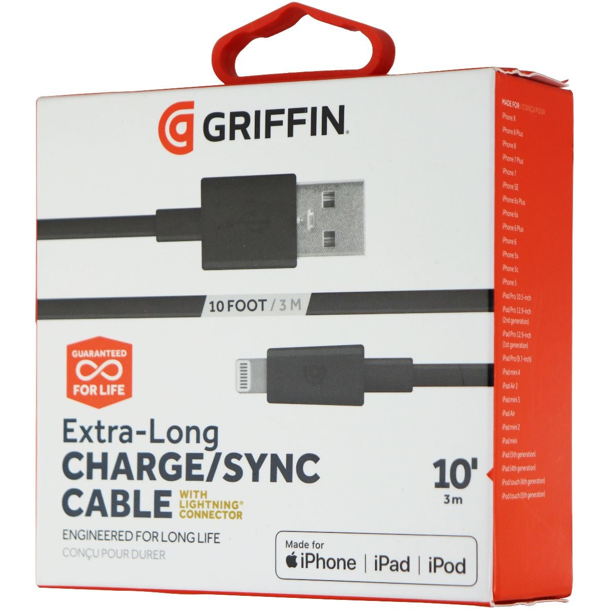 Griffin (GC36633-3) 10ft USB Cable for iPhones - Black Cell Phone - Cables & Adapters Griffin Technology    - Simple Cell Bulk Wholesale Pricing - USA Seller