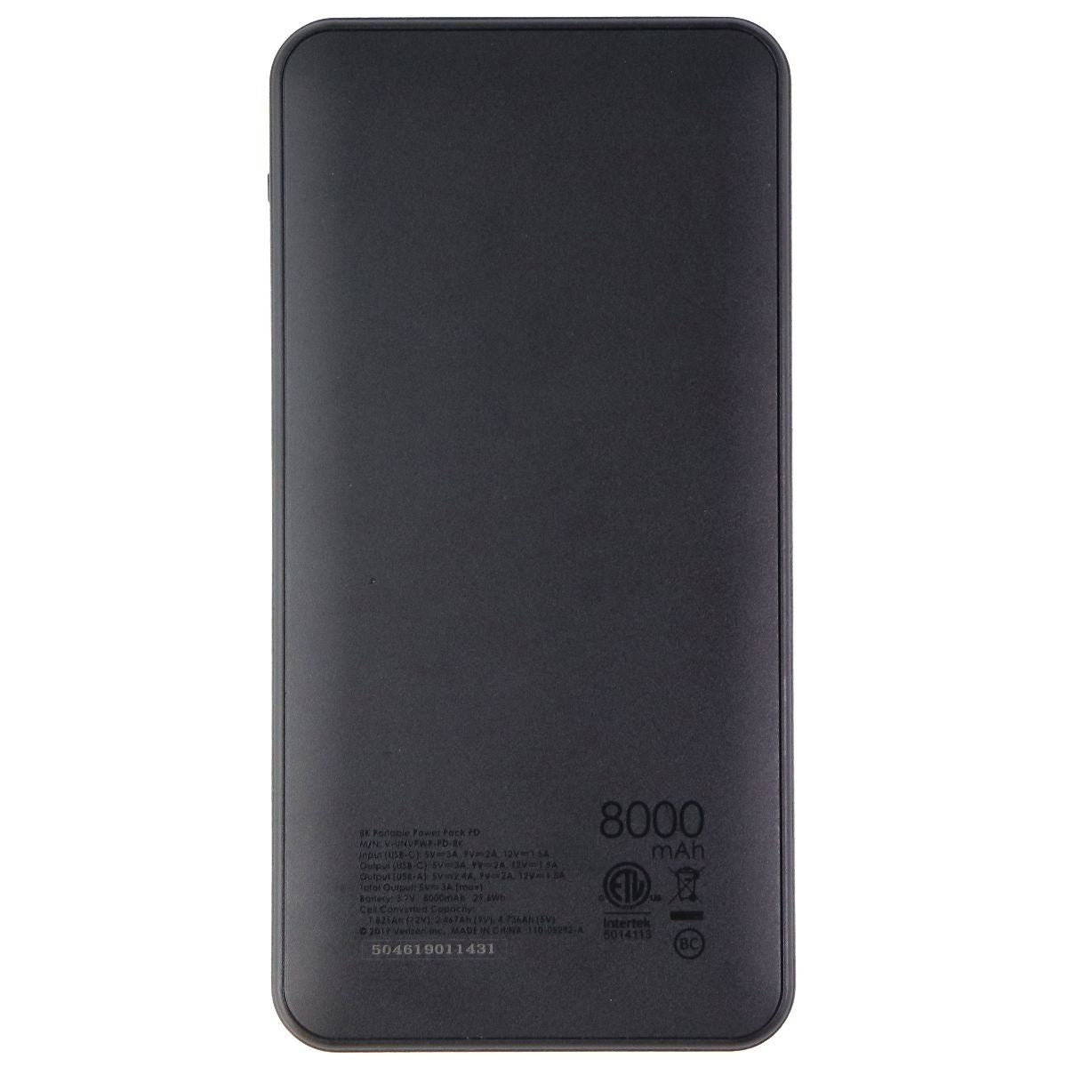 Verizon 8K Portable Power Pack PD USB Charger Bank - Black (V-UNVPWR-PD-BK) Cell Phone - Chargers & Cradles Verizon    - Simple Cell Bulk Wholesale Pricing - USA Seller