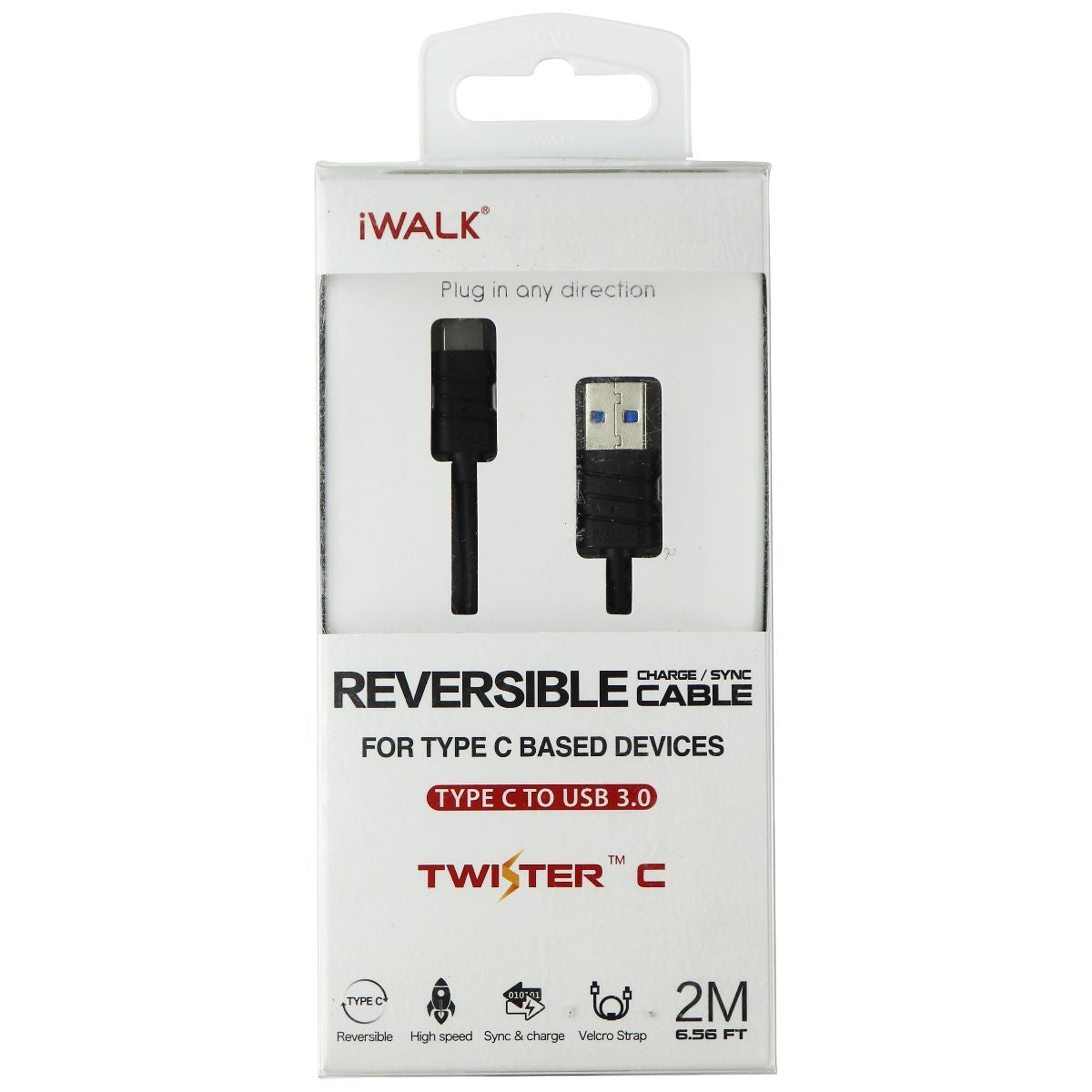 iWALK Reversible Charge & Sync USB-C to USB 3.0 Cable (6.6FT) - Black Cell Phone - Cables & Adapters iWalk    - Simple Cell Bulk Wholesale Pricing - USA Seller