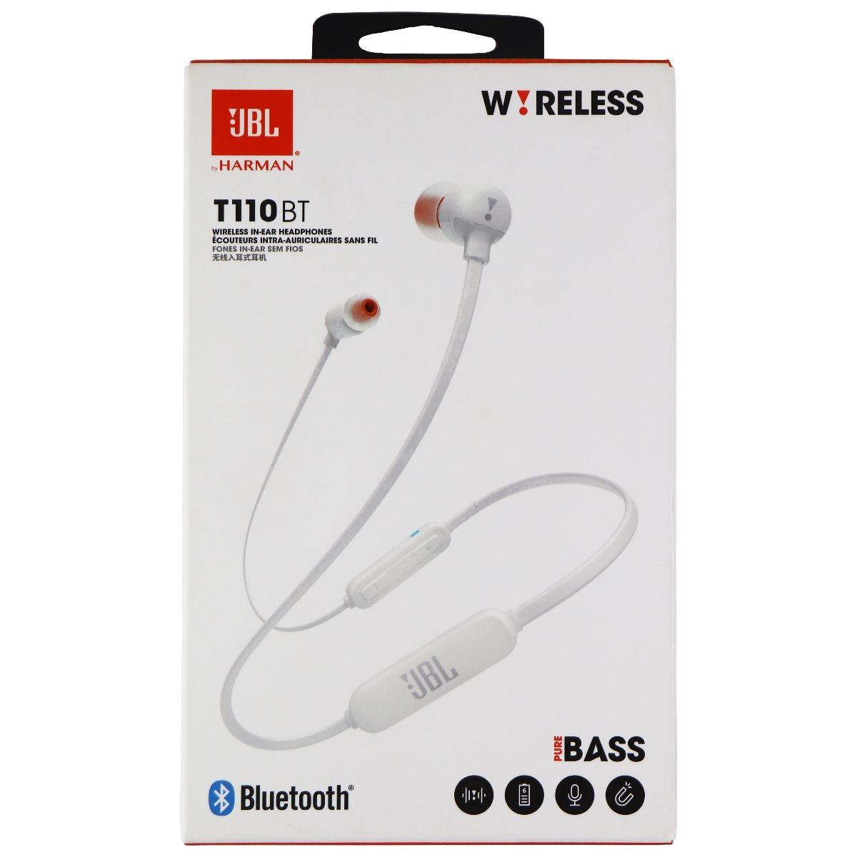 JBL T110BT Wireless In-Ear Neckband Headphones - White (JBLT110WHT) Portable Audio - Headphones JBL    - Simple Cell Bulk Wholesale Pricing - USA Seller