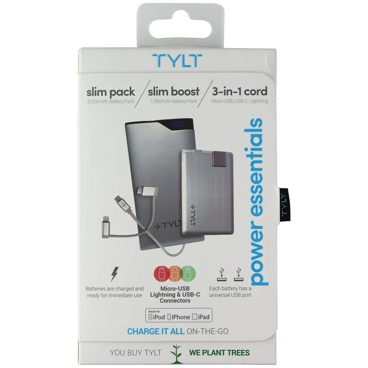 TYLT Slim Pack, Slim Boost, and 3-in-1 Cord Combo - Silver Cell Phone - Chargers & Cradles TYLT    - Simple Cell Bulk Wholesale Pricing - USA Seller