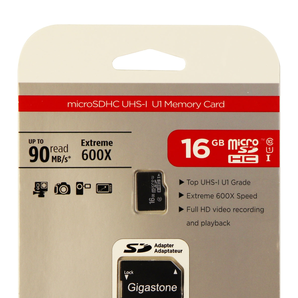 Gigastone MicroSDHC UHS-1 Class 10 (16GB) Memory Card and Adapter - Black Digital Camera - Memory Cards Gigastone    - Simple Cell Bulk Wholesale Pricing - USA Seller
