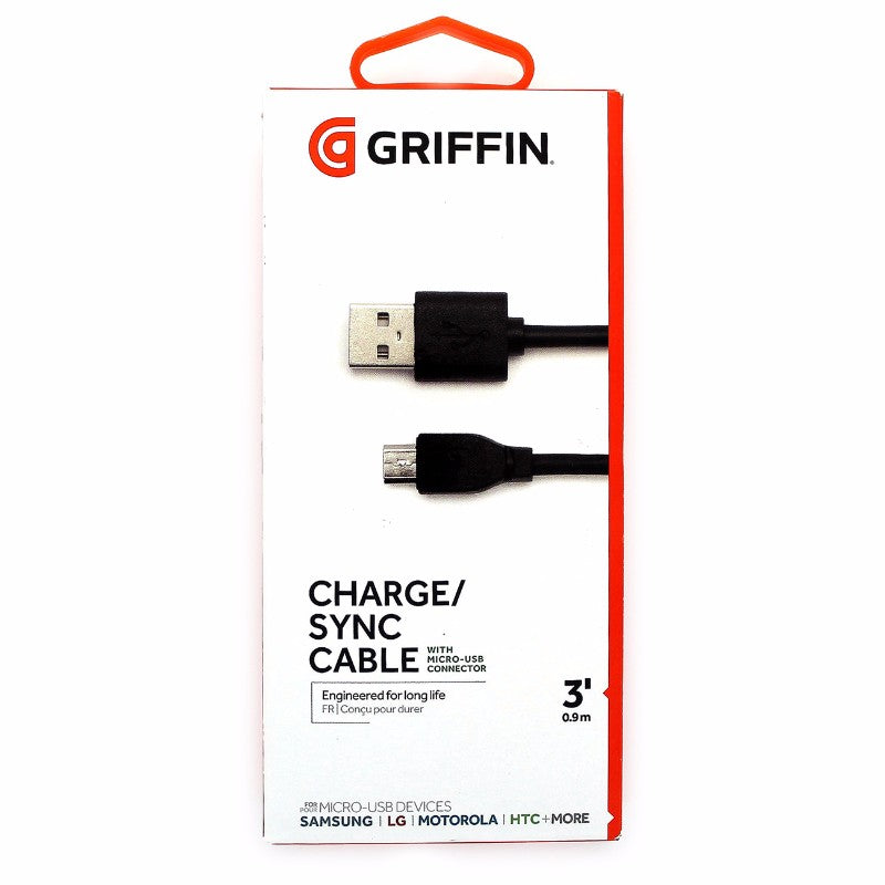 Griffin (GC38111-2) 3ft Charge and Sync Cable for Micro USB Devices - Black Cell Phone - Cables & Adapters Griffin    - Simple Cell Bulk Wholesale Pricing - USA Seller