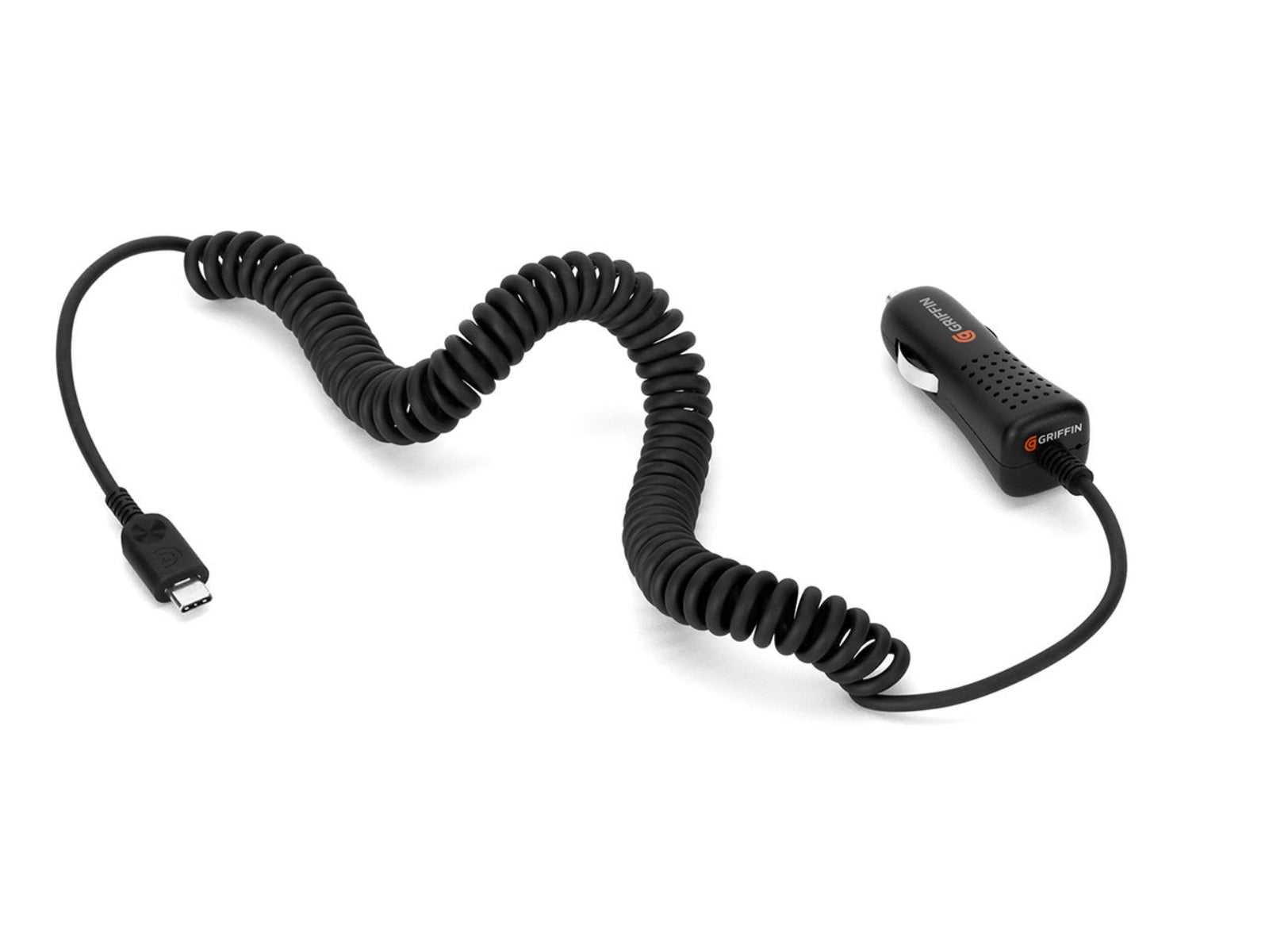Griffin PowerJolt SE 3FT USB-C (Type C) 15W 3A Coiled Car Charger - Black Cell Phone - Chargers & Cradles Griffin    - Simple Cell Bulk Wholesale Pricing - USA Seller