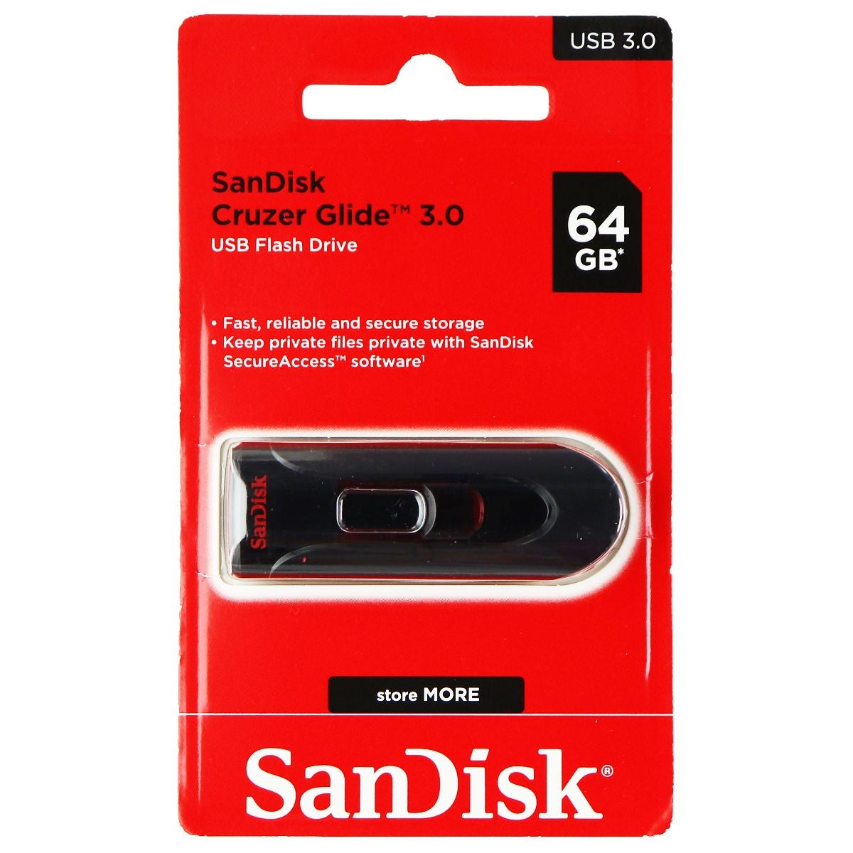 SanDisk Cruzer Glide USB 3.0 Flash Drive (64GB) - Black Digital Storage - USB Flash Drives SanDisk    - Simple Cell Bulk Wholesale Pricing - USA Seller