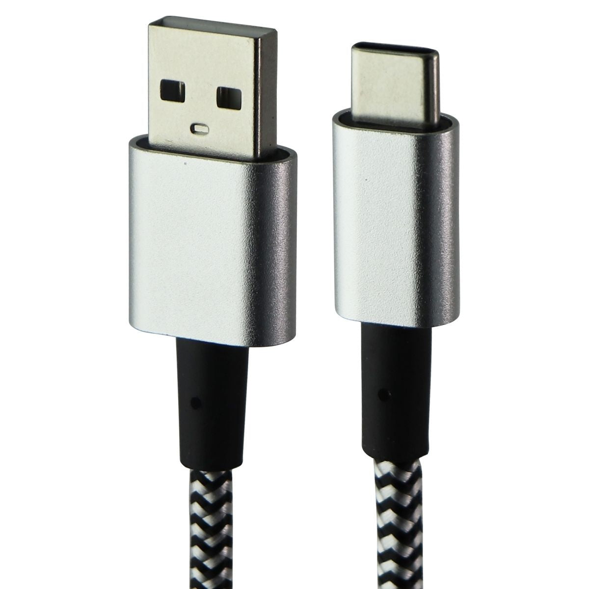 Universal (10-Ft) Braided USB-C to USB Charge/Sync Cable - Silver/Black Cell Phone - Cables & Adapters Unbranded    - Simple Cell Bulk Wholesale Pricing - USA Seller